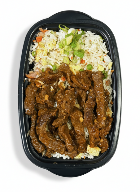 Rundvlees met uien &amp; Kantonese rijst