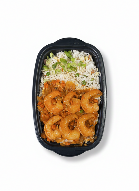 Garnalen met hete saus &amp; Kantonese rijst 